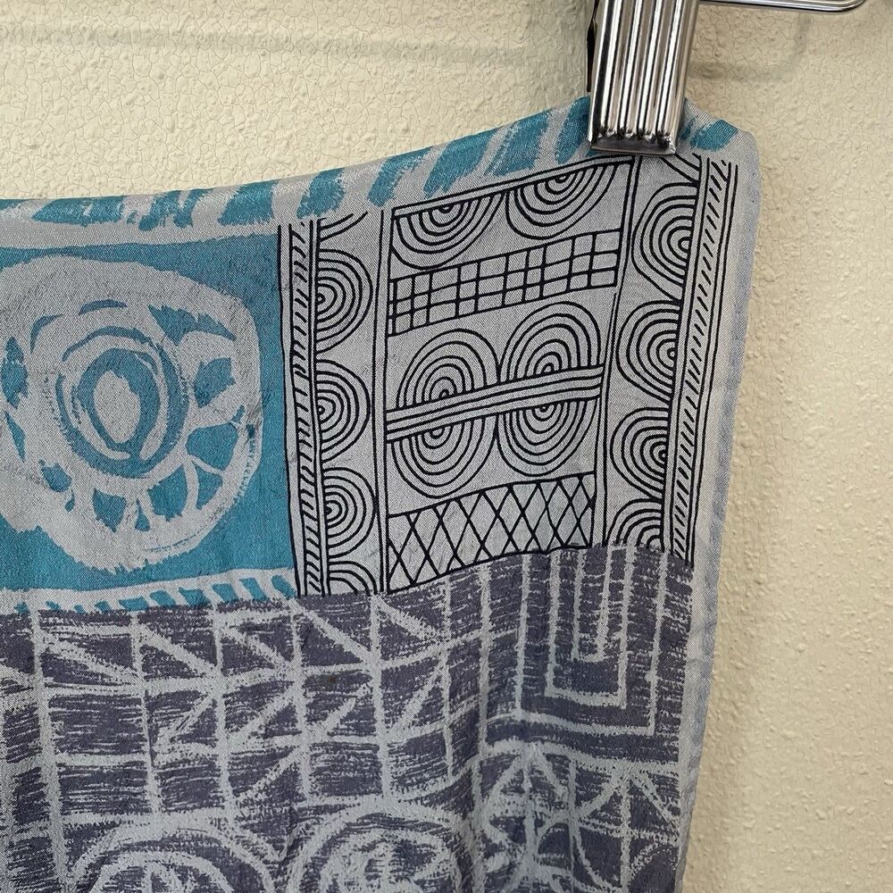 The Specialty House 100% Silk Scarf Abstract Blue Grey Pattern 50" Length Wrap - Picture 5 of 5